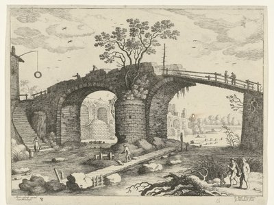 Bir nehir üzerinde köprü İtalyan manzaraları (dizi başlığı) by Willem van Nieulandt (II)