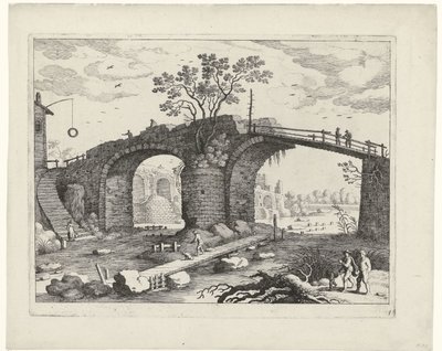 Bir nehir üzerinde köprü İtalyan manzaraları (dizi başlığı) by Willem van Nieulandt (II)