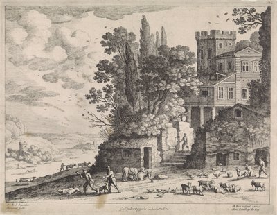 Bir ev, rakamlar ve sığır ile manzara by Willem van Nieulandt (II)