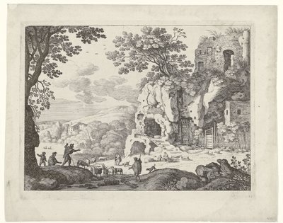 Bir harabe ile manzara İtalyan manzaraları (dizi başlığı) by Willem van Nieulandt (II)