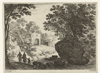 Çift ve çocuk su değirmeninde İtalyan manzaraları (dizi başlığı) by Willem van Nieulandt (II)