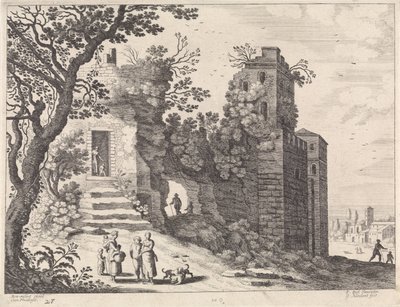 Bir grup kadın ve çocukla harap İtalyan manzaraları (dizi başlığı) by Willem van Nieulandt (II)