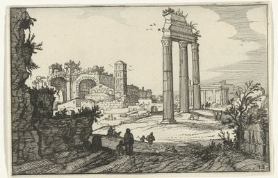 Castor ve Pollux Tapınağı ve Konstantin Bazilikası Roma kalıntıları ve kıyı manzaraları (dizi 1) (dizi başlığı) by Willem van Nieulandt (II)