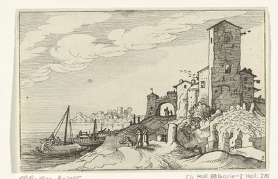 Sahilde kule ve kapı Roma kalıntıları ve kıyı manzaraları (dizi 1) (dizi başlığı) by Willem van Nieulandt (II)