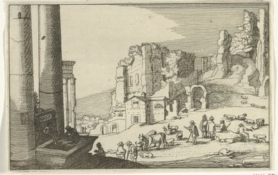 Roma Harabeleri Arasında Sığır Roma kalıntıları ve kıyı manzaraları (dizi 1) (dizi başlığı) by Willem van Nieulandt (II)