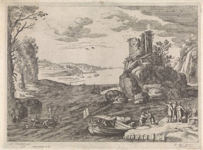 Bir koyda birkaç gemi İtalyan manzaraları (dizi başlığı) by Willem van Nieulandt (II)