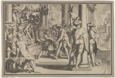 Adalet Alegorisi Affedilen bir adamı betimleyen bir mahkeme sahnesi ile Yasanın Kutsallığı..., 1605. by Willem van Swanenburg