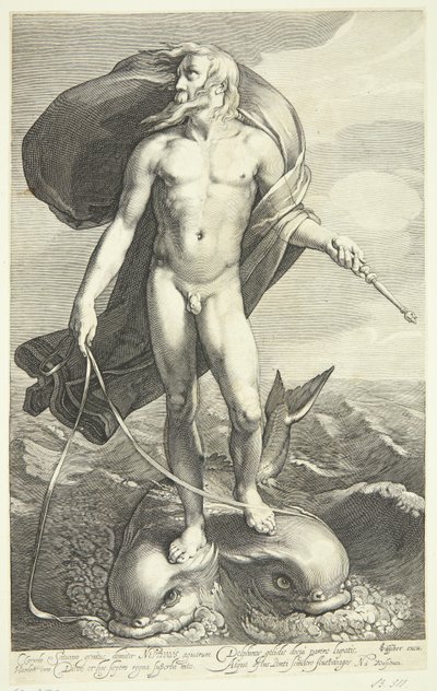 Neptün iki yunuslara biniyor by Willem van Swanenburgh