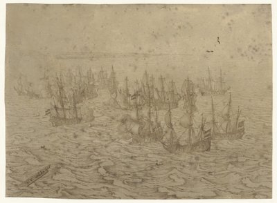 Bir kıyı açıklarında deniz savaşı by Willem van de Velde (I) (possibly)