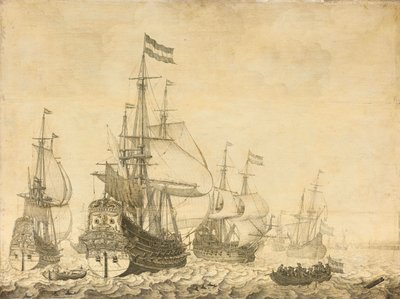 Drenthe ve Prens Frederick-Henry dahil Hollandalı Savaş Adamları ile deniz manzarası by Willem van de Velde (I)