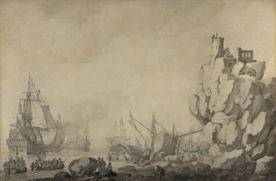 Rocky Shore Tarafından Gemiler ve Milisler by Willem van de Velde the Elder