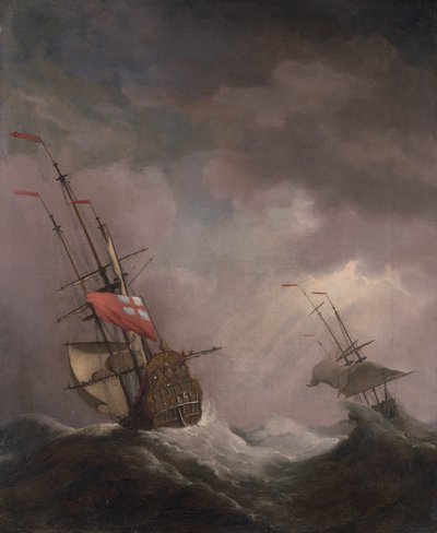 Denizde Fırtınada Koşan Bir İngiliz Gemisi by Willem van de Velde the Younger