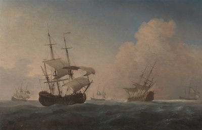 İngiliz Savaş Gemileri Açık Denizde Esintide Yanaşıyor by Willem van de Velde the Younger