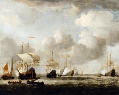 Bir esintiyle demirlemeye gelen bir Hollanda filosu by Willem van de the Younger (attr.to) Velde