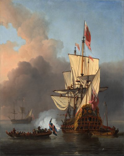 Selam Veren Bir İngiliz Savaş Gemisi by Willem van de the Younger Velde