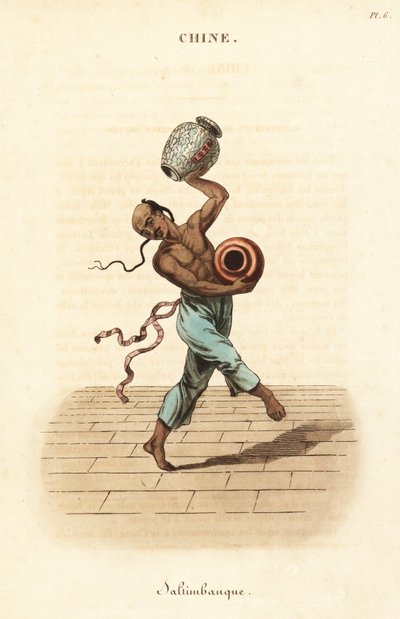 Çinli hokkabaz iki büyük vazoyla dans ediyor ve hokkabazlık yapıyor. by William (after) Alexander