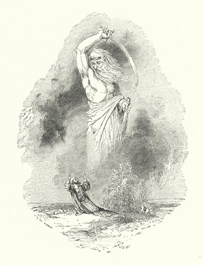 Tüccar ve Jinee (gravür) by William (after) Harvey