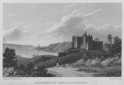 Oystermouth Kalesi ve Limanı (gravür) by William (after) Westall