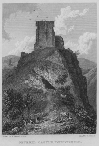Peveril Kalesi, Derbyshire (gravür) by William (after) Westall