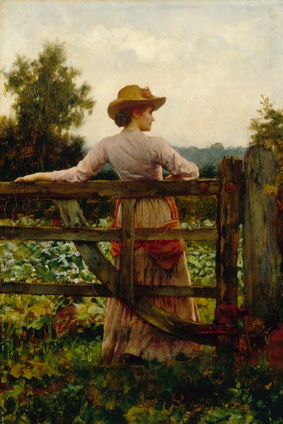 Deneme Yeri, Kapıya Dayanan Kadın (panelde yağlı boya) by William A. Breakspeare