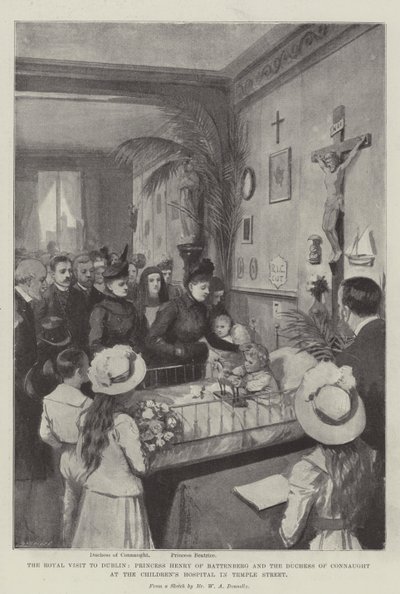 The Royal Visit to Dublin, Princess Henry of Battenberg and the Duchess of Connaught at the Childrens Hospital in Temple Street litho by William A. Donnelly