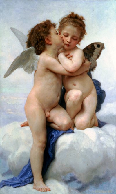 Aşk Tanrısı ve Çocuklar Olarak Psyche, İlk öpücük, 1890. by William Adolphe Bouguereau