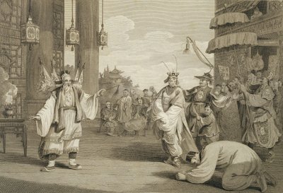Çin Sahnesinde Sergilenen Tarihi Bir Oyundan Bir Sahne, James Heath (1757-1834) pub tarafından oyulmuş. G. Nicol tarafından, 1796 by William Alexander
