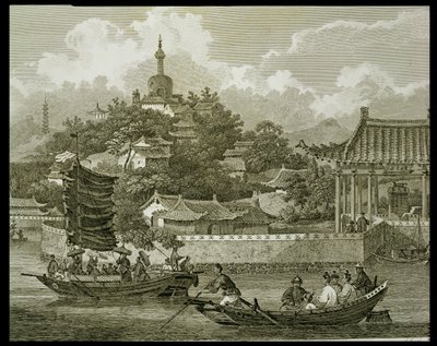 İmparatorluk Sarayı Bahçelerinden Bir Görünüm, Pekin, detay, Samuel Smith tarafından oyulmuş, pub. G. Nicol tarafından, 1796 by William Alexander