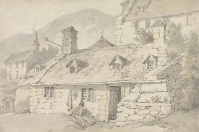 Ön Planda Bir Figür ile Dağlık Bir Manzarada Taş Kulübeler by William Alexander