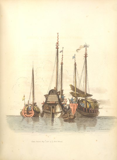 Üç gemi demir atmış durumda by William Alexander