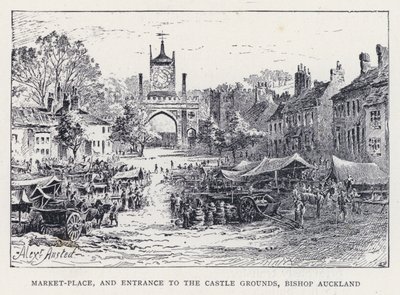 Pazar Yeri ve Kale Alanına Giriş, Piskopos Auckland (gravür) by William Alexander Ansted