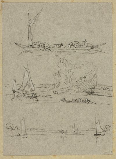 Düsseldorf Nehri Teknelerinin Üç Çizimi by William Alfred Delamotte