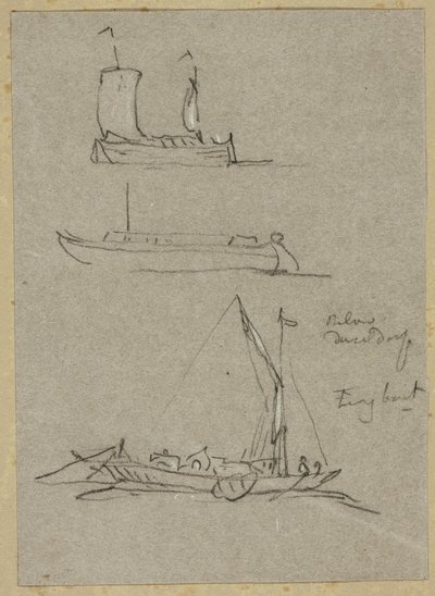 Düsseldorf Nehri Teknelerinin Üç Çizimi by William Alfred Delamotte