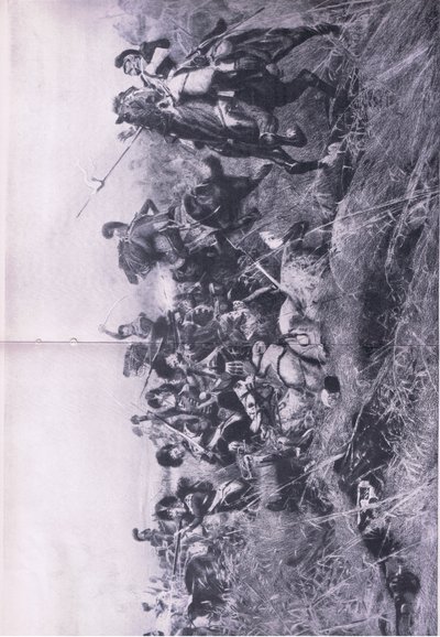 Quatre Bras Savaşında Kara Saat 16 Haziran 1815, İngiliz Kara ve Deniz Savaşlarından bir çizim, 1915 by William Barnes Wollen