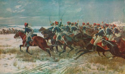 Benevente Corunna Seferinde 10. Süvarilerin Hücumu, 1809, c1915 1928 by William Barnes Wollen
