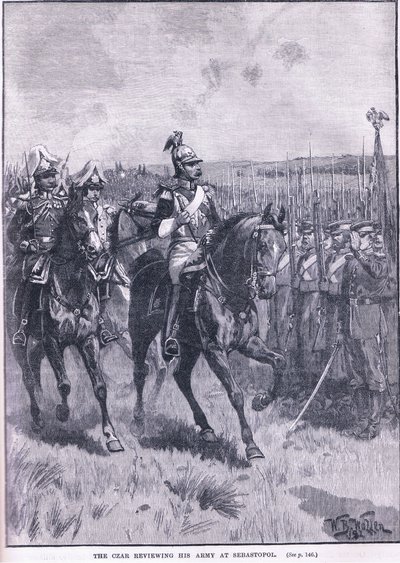 Çar, MS 1856'da Sivastopol'da ordusunu gözden geçirirken by William Barnes Wollen