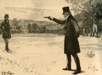 Wellington Dükü, Winchilsea Kontu ile düello yapıyor, Battersea Fields, Londra, 1829 c1890. by William Barnes Wollen