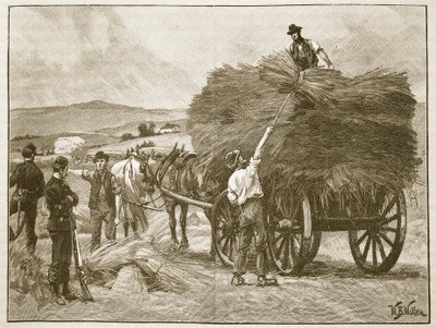 Kaptan Boykot'un ekinlerinin kurtarılması, 'Cassell'in Illustrated History of England' gravüründen bir illüstrasyon (sepya fotoğraf) by William Barnes Wollen