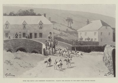 Devon ve Somerset Staghounds ile Tazıları Exford Köprüsü üzerinde Buluşmaya götürmek by William Barnes Wollen