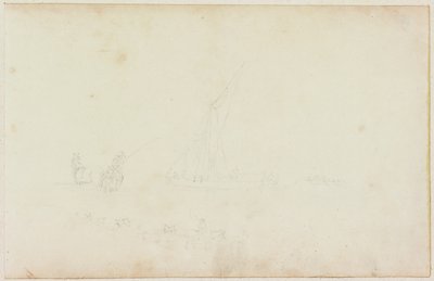 Gemi Kürekli Tekne ve Binicinin Çizgili At Kroki (kağıt üzerine kurşun kalem (M746 ile kağıt üzerinde)) by William Beilby
