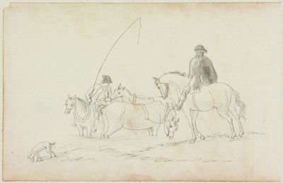 İki Atlı ve Köpekli Atlı İki Adam (kağıt üzerine kurşun kalem ve suluboya (yıkama) (M751 ile kağıt üzerinde)) by William Beilby
