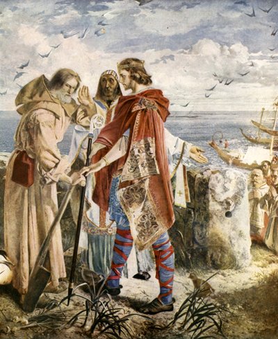 Egfrith offering the bishopric of Hexham to Cuthbert, 678  by William Bell Scott