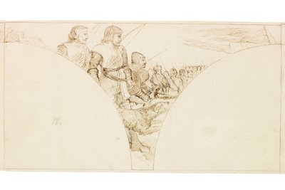 Wallington Hall'daki Duvar Resmi Eskiz (kağıt üzerine mürekkep ve kurşun kalem (kart üzerine yapıştırılır)) by William Bell Scott
