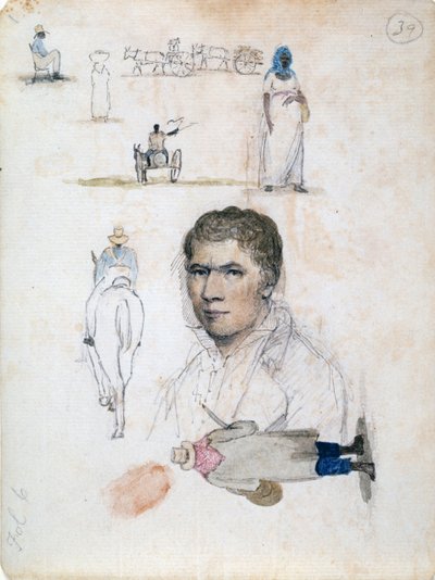 Sanatçı William Berryman tarafından portre, şekil çalışmaları, arabalar dahil sekiz küçük çizim. by William Berryman