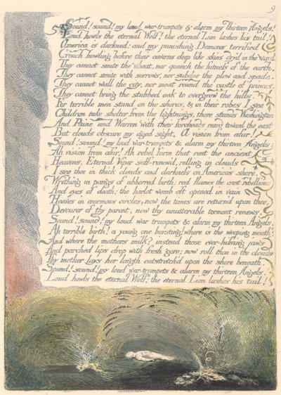 Amerika. Bir Kehanet, Levha 11, Ses! Ses! Gürültülü Savaş Trompetlerim.... by William Blake