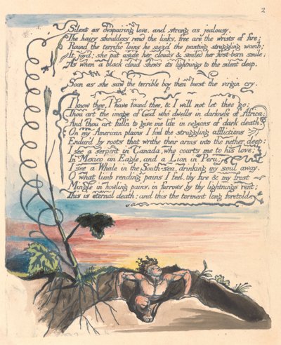 Amerika. Bir Kehanet, Levha 4, Umutsuz bir aşk kadar sessiz.... by William Blake