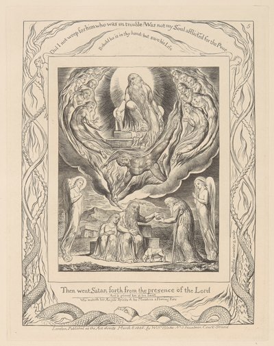 Eyüp Kitabı, Levha 5, Rab'bin Huzurundan Ayrılan Şeytan ve Eyüp'ün Hayırseverliği by William Blake