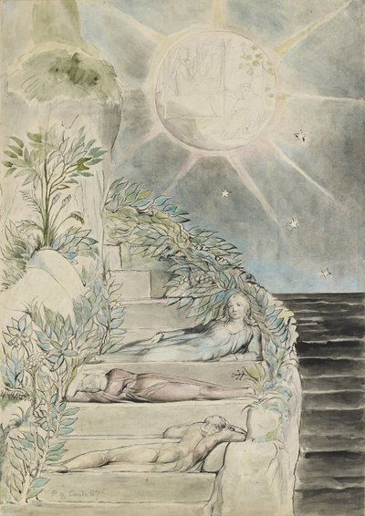 Dante ve Statius Uyuyor, Virgil izliyor by William Blake