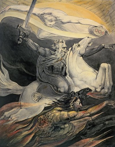Kır Atında Ölüm, 1800 dolayları (mürekkep ve sulu boya) by William Blake