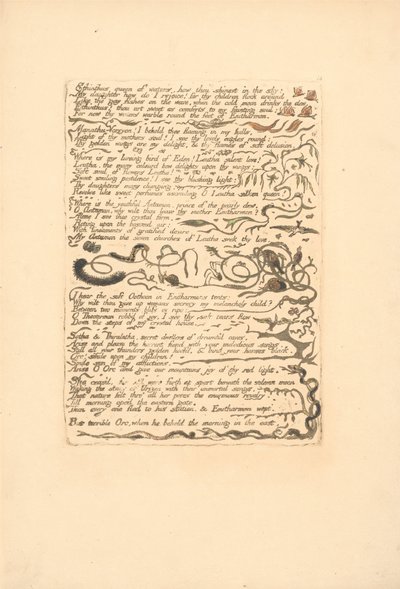 Avrupa. Bir Kehanet, Levha 16, Ethinthus suların kraliçesi. . . . (Bentley 17) by William Blake